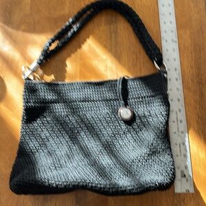 The Sak Crochet Satchel Purse/ Handbag
Black, Silver Hardware, Braided Strap